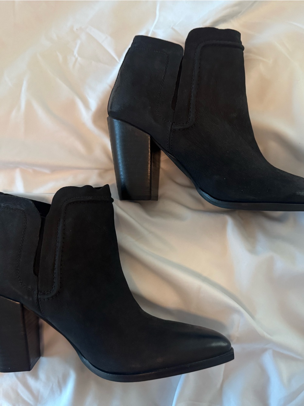 Crevo Black Suede Ankle Booties with Block Heel